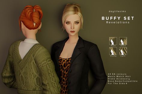 BUFFY Inspired Hairstyle for The Sims 4 Sims 4 Bun, Buffy Hair, Daylife Sims, Pelo Sims, Sims 4 Mm Cc, Hair Set, New Mods, Sims 4 Characters, Sims 4 Mm