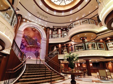 Atrium aboard Queen Victoria #3Queens #Cunard175 Cunard Queen Victoria, Grand Lobby, Cunard Ships, Cunard Cruise, Best Cruises, Yacht Interior Design, Cunard Line, Cruise Liner, Yacht Interior