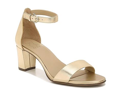 Gold Block Heel Sandal | DSW Wide Width Heels, Comfortable Stylish Shoes, Heels Collection, Ankle Strap Block Heel, Ankle Heels, Strap Sandals Women, Naturalizer Shoes, Dress Shoes Womens, Dark Gold