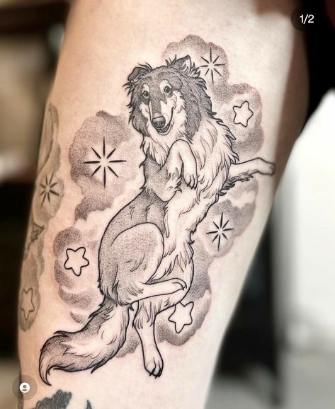 Creepy Unicorn Tattoo, Tattoo Artist Sketchbook, Cat Chest Tattoo, Dog Skull Tattoo, Tattoos Pets, Dog In Space, Husky Tattoo, Chihuahua Tattoo, Pet Tattoos