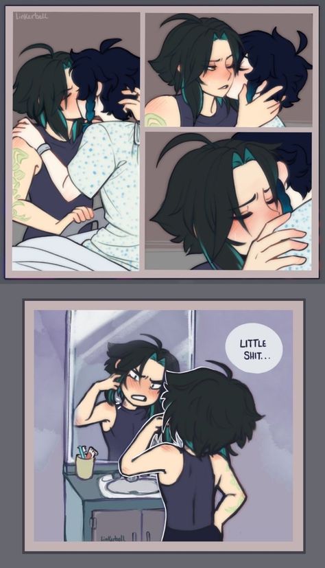 Venti X Xiao Kiss, Venti X Xiao, Xiao X Venti, Relationship Comics, Genshin Ships, Gay Art, Anime Couples Drawings, Ship Art, Art Inspiration Drawing