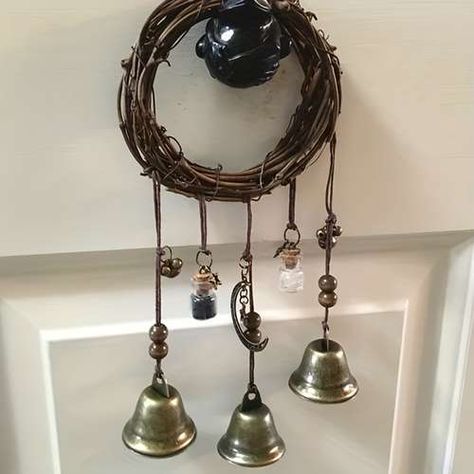 Protection Bells, Witch Bells, Hanging Witch, Crystal Wind Chimes, Wiccan Magic, Magical Home, Wooden Wreaths, Witchcraft Supplies, Hanging Bell