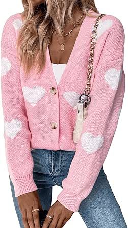 Heart Cardigan, Drop Shoulder Cardigan, Hari Valentine, Cardigan Casual, Heart Sweater, Soft Cardigan, Pink Cardigan, Loose Outfit, Loose Sweater