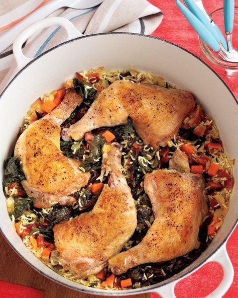 One-Pot Chicken and Rice with Swiss Chard Recipe Carrots Chicken, One Pot Chicken Recipes, Nutritious Dinner, Swiss Chard Recipes, Chard Recipes, Quick Chicken Recipes, Csa Recipes, One Pot Dinners, One Pot Chicken