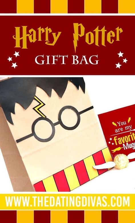 FREE printables to make your own Harry Potter gift bag #harrypotter Harry Potter Gift Bags Diy, Harry Potter Bags Diy, Harry Potter Loot Bags, Harry Potter Treat Bags, Harry Potter Party Bags, Harry Potter Gift Wrapping Ideas, Harry Potter Gift Bags, Harry Potter Favor Bag, Hp Cake