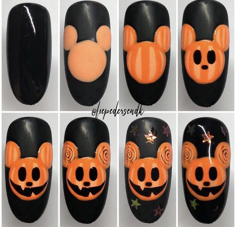 Disney Halloween Nails, Halloween Nail Art Tutorial, Nail Art Halloween, Mickey Nails, Holloween Nails, Halloween Acrylic, Halloween Acrylic Nails, Nail Drawing, Nail Techniques