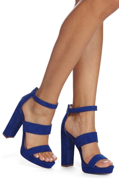 Shoes For Jeans, Plus Size Skater Dress, High Heel Sandals Outfit, Blue Block Heels, Royal Blue Heels, Heel Sandals Outfit, Prom Pics, Formal Heels, Strappy Sandals Flat