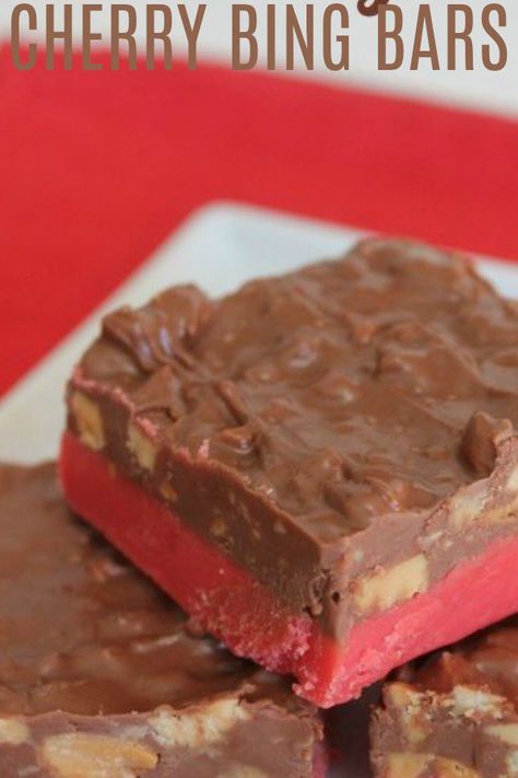 Cherry Bing Bars Recipe, Cherry Bing Bars, Bing Bars, Cherry Desserts, Candy Recipes Homemade, Christmas Candy Recipes, Food Contest, Valentines Day Desserts, Recipes Christmas