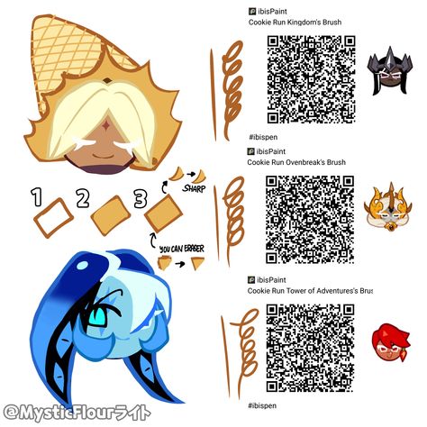 MysticFlourライト created her own brushes! Crk Ibispaint Brush, Experiment Oc Male, Cookie Run Kingdom Drawing, Cookie Run Brush Ibis Paint, How To Draw Cookies, Cookie Run Drawing, Cookie Run Kingdom Base, Cookie Run Base, Cookie Run Kingdom Ideas