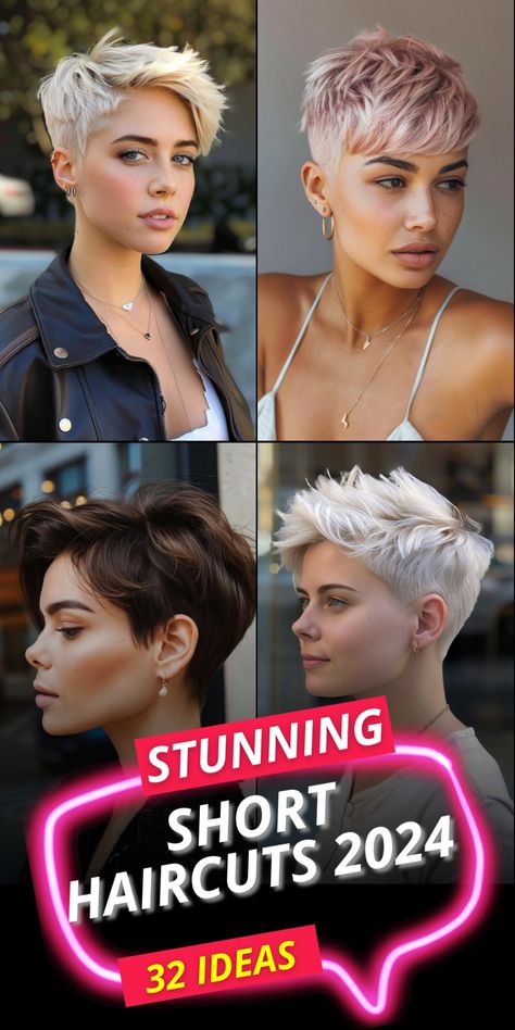 Discover a new you with our 32 short haircuts for 2024, featuring the latest styles that are sure to make a statement. Whether you�re looking for something bold or subtle, find the perfect cut to match your personality. Short Short Hairstyles For Women, Fohawk Haircut Fade Women, Short Curly Side Shave, Bold Short Hair For Women, Full Pixie Haircut, Short Haircut 2024 Women, Short Haircuts With Undercut, Short Shaved Hairstyle Women Round Face, Short Haircuts Women 2024