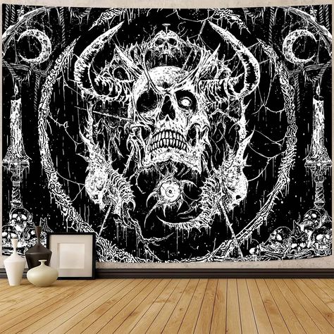 PRICES MAY VARY. 【Size】3 sizes to choose: 36ʺ × 48ʺ; 44ʺ × 60ʺ; 60ʺ × 80ʺ. 【Unique design】: The main body of this black and white tapestry is a terrifying skull, and the Gothic style makes your room even cooler. 【High-Quality】: Made of 100% high quality polyester fabric, it is durable and good color retention, soft and lightweight. 【Multi-use】: This boho butterfly tapestry is great for wall hangings, Beach throws, picnic blankets, porch hangings, table cloths, bed Spreads, sofa covers, dorm deco Moon Skeleton, Skull Bedroom, Gothic Tapestry, Butterfly Tapestry, Skull Tapestry, White Tapestry, Blacklight Tapestry, Boho Butterfly, Black Wall Decor