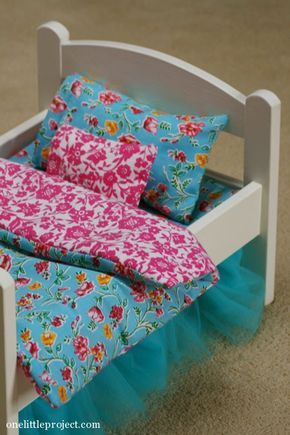 How to make a reversible blanket for an IKEA doll bed | onelittleproject.com Ikea Doll, Ikea Doll Bed, One Little Project, Bed Quilts, Diy Barbie House, American Girl Diy, Doll Crib, American Girl Accessories, Sewing Doll Clothes