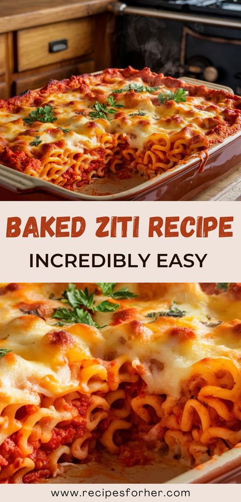 This Ziti Recipe combines ground beef, creamy ricotta, and gooey cheese into one unforgettable dish. Perfect for sharing with family and friends! #BakedZiti #ZitiRecipes #FamilyDinner Best Baked Ziti Recipe, Ziti Al Forno, Baked Ziti With Ricotta, Baked Pasta Dishes, Manicotti Recipe, Ziti Recipe, Ziti Pasta, Ziti Recipes, Baked Ziti Recipe