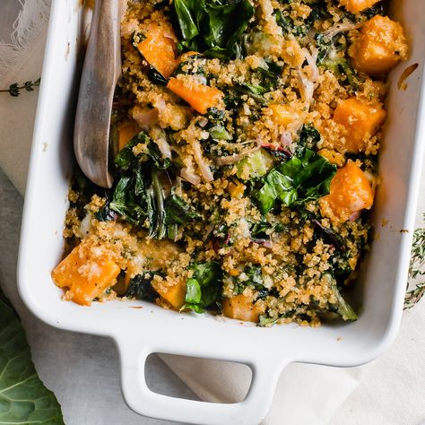 KETO RECIPE: BUTTERNUT SQUASH & SWISS CHARD GRATIN — Keto In The City Thanksgiving Butternut Squash, Cubed Butternut Squash, Recipe Butternut Squash, Butternut Squash Gratin, Friendsgiving Potluck, Swiss Chard Recipes, Keto Thanksgiving, Chard Recipes, Fall Recipe