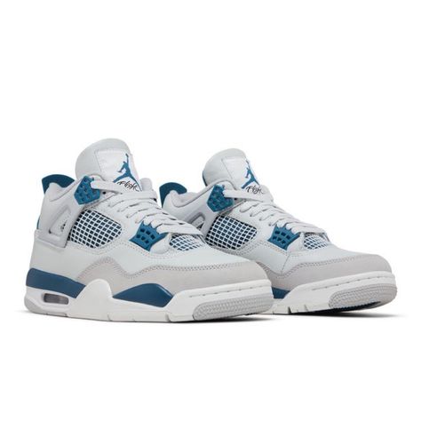 Nike Air Jordan 4 Retro Military Blue Mens Size 14 The 2024 Edition Of The Air Jordan 4 Retro 'Military Blue' Brings Back A Coveted Og Colorway Of The Legacy Silhouette. Smooth Off-White Leather Is Utilized On The Upper, Featuring Quarter Panel Netting And A Tonal Nubuck Forefoot Overlay. A Vibrant Blue Jumpman Logo Adorns The Woven Tongue Tag, Matching The Molded Eyelets And A Back Tab Marked With Nike Air Branding. The Sneaker Rides On A Lightweight Polyurethane Midsole With Encapsulated Air-S Nike Air Jordan 4 Retro, Pretty Sneakers, Nike Air Jordan 4, Blue Jordans, Preppy Shoes, Jordan 4s, Pretty Shoes Sneakers, Jordan Shoes Retro, All Nike Shoes