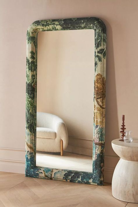 Anthropologie's Spring Collection Is Full of Upholstered Surprises | domino Unique Floor Length Mirror, Unique Floor Mirror, Special Interior Design, Ethereal Home Decor, Mirror Anthropologie, Interiors 2023, Salon Mirror, Dune Series, Bauhaus Interior