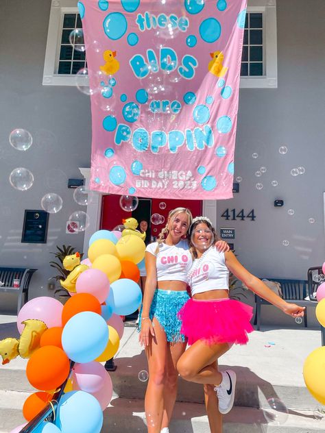 Chi O Bid Day Themes, So Fresh So Clean Sorority, So Fresh So Clean Sorority Theme, Alpha Chi Omega Bid Day Themes, Bubble Bid Day Theme, Bubble Bid Day, So Fresh So Clean Bid Day, Sorority Bid Day Themes Unique, Sorority Costumes