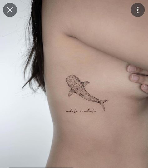 Simple Whale Tattoo Design, Whale Shark Tattoo Placement, Whale Shark Tattoo Ribs, Whale Shark Rib Tattoo, Cute Whale Shark Tattoo, Wale Shark Tattoos, Comforting Tattoos, Whale Shark Tattoo Ideas, Shark Underboob Tattoo