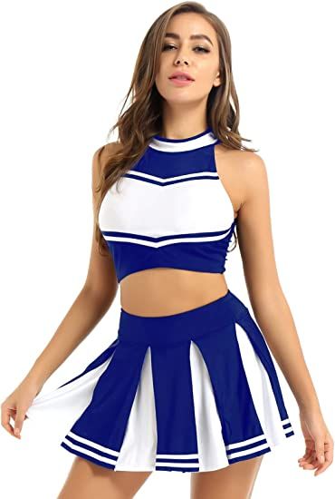 Amazon.com: ACSUSS Womens 2PCS Cheerleading Costume Sleeveless Top with Knife Pleated Mini Skirt Outfit Sets Blue Medium: Clothing, Shoes & Jewelry Girls Cheerleader Costume, Cheerleader Skirt, Uniform Costume, Mini Pleated Skirt, Cheerleader Costume, Cheerleading Uniforms, Pom Pom Girl, Beste Mama, Sleeveless Crop Top