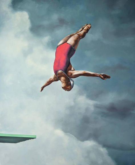 Eric Zener | Leap Of Faith 2 | From a unique collection of figurative paintings at https://www.1stdibs.com/art/paintings/figurative-paintings/ Eric Zener, Diving Springboard, Underwater Painting, Foto Transfer, Underwater Art, Trampolines, Leap Of Faith, Photorealism, Figure Painting