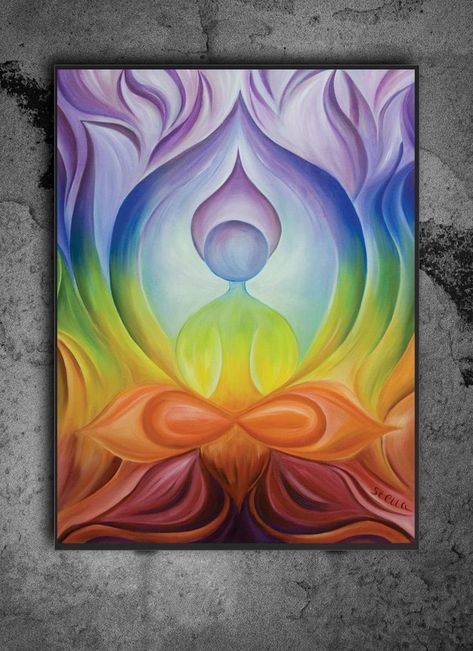 Spiritual Art Painting, Yoga Art Painting, Chakra Painting, Yoga Painting, Yoga Kunst, Painting Lotus, Yoga Wall Decor, Arte Yoga, Lotus Painting