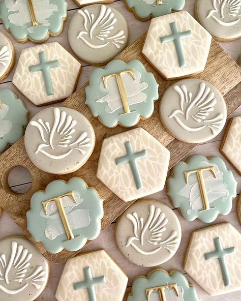 Bautizo Cookies, Cookies Comunion, Cookies Bautismo, Confirmation Cookies, Easter Sugar Cookies Decorated, Communion Cookies, Cross Cookies, Baptism Cookies, Thank You Cookies