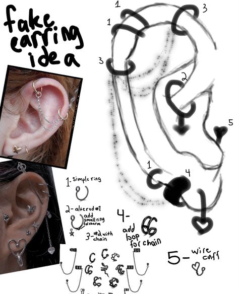 Fake Piercing Lip, How To Make Fake Earrings, Fake Percinings, Fake Face Piercings, Piercing Layout Ideas, Piercings Reference, How To Make Fake Piercings, Fake Piercings Nose, Fake Tattoo Ideas