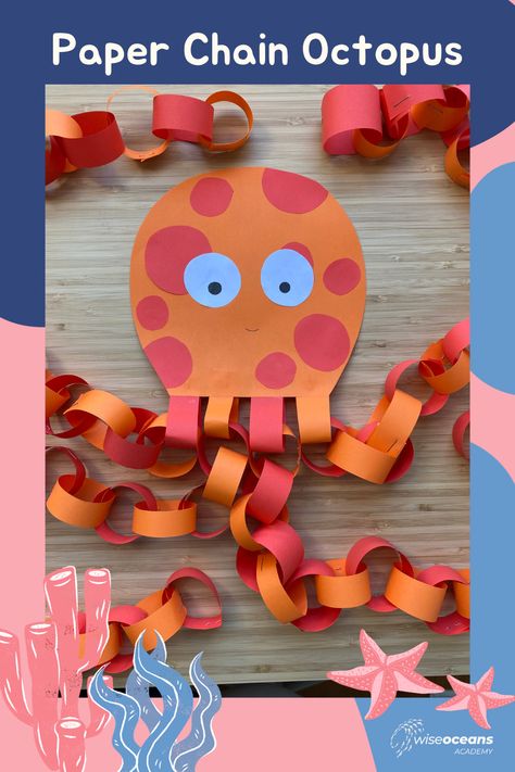 How To Make An Octopus, Paper Chain Octopus Craft, Octopus Craft Preschool, Sea Themed Crafts, 3d Octopus Craft, Diy Breaker Rock Beach Decor, Paper Chain Octopus, Preschool Octopus Craft, Octopus Crafts For Kids