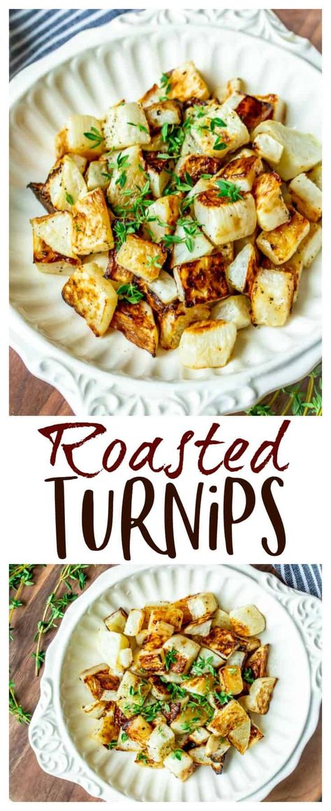 Roasted Turnips - a basic roasted turnips recipe to serve as a side dish to most any fish or meat. This recipe is quick and easy and takes just around 30 minutes. | #turnip #turnips #turniprecipes #sidedish #roastedturnips Turnips Recipe, Roasted Turnips, Turnip Recipes, Low Calorie Vegetables, Au Gratin Recipes, Meat Dish, Cabbage And Bacon, Turnip Greens, Root Vegetable