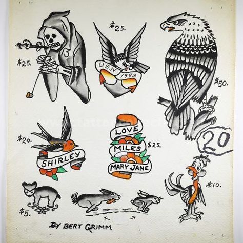 All Vintage Flash – Tattoo Collection Bert Grimm Flash, Bert Grimm Tattoo, Grimm Tattoo, Bert Grimm, 20 Tattoo, Sailor Jerry Flash, 12 Tattoos, 16 Tattoo, Vintage Tattoo Design