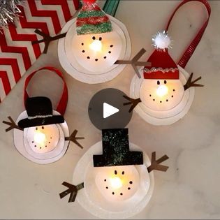 Tea Light Snowmen | MELTED SNOWMAN TEA LIGHT ORNAMENTS...so adorable!!   Directions: https://www.craftymorning.com/melted-snowman-tea-light-ornaments . | By Crafty MorningFacebook Crafty Morning.com, Tea Light Ornaments, Tea Light Snowman, Crafty Morning, Melting Snowmen, Melted Snowman, Advent For Kids, Lighted Ornaments, Easy Christmas Crafts