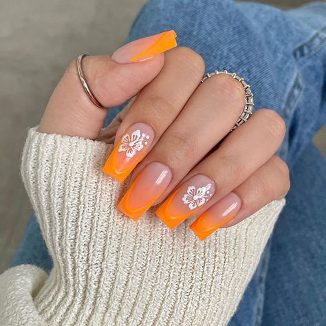 40 Best French Tip Nail Designs to Inspire You Tip Nail Designs, Orange Ombre Nails, Neon Orange Nails, Orange Nail Designs, Orange Nail, French Tip Nail Designs, Ombre Nail, Flower Nail Designs, Ombre Nail Designs