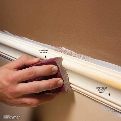 Sand Trim Between Coats for an Ultra-Smooth Finish House Painting Tips, Wallpapering Tips, Indoor Painting, Painting Baseboards, House Paint Interior, Interior Wall Paint, Storing Paint, Professional Painters, Painting Trim