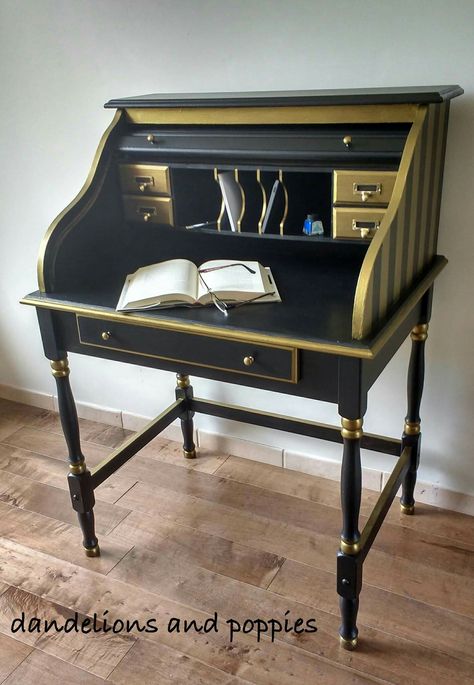 Secretary Makeover, Furniture Refurbishing, Diy Sliding Door, House Interior Design Styles, Refinishing Furniture Diy, Art Deco Inspiration, Chalk Paint Projects, Roll Top Desk, Desk Makeover