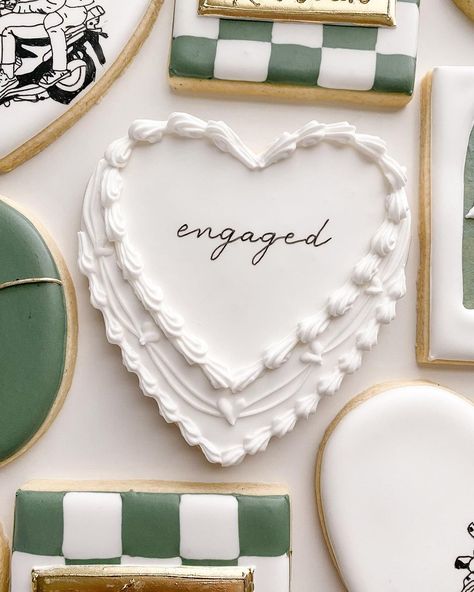 Mary Harness (@kccookiegal) • Instagram photos and videos Engagement Party Cookie Ideas, She Said Yes Engagement Cookies, Engagement Fondant Cookies, Just Married Cookies, Engaged Cookies, Divorce Cookies, Engagement Sugar Cookies, Custom Wedding Cookies, 2024 Cookies