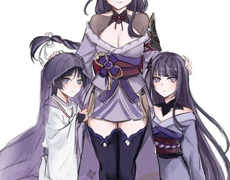 Raiden Family, Ei Raiden, Black Kawaii, Shogun Raiden, Anime Siblings, Raiden Ei, Wanderer Art, Scaramouche Wanderer, Raiden Shogun