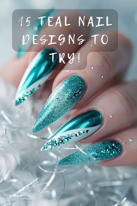 Update your nail game with must-try teal designs! Click to explore 15 ideas that are as refreshing as they are stylish. 🎨💅 #MustTryNails #TealNailDesigns #NailGame #StylishNails #ManicureTips Green And Blue Nail Ideas, Midnight Green Nails, Dark Blue Cat Eye Nails, Sapphire Nails Design, Peacock Blue Nails, Aqua Green Nails, Turquoise Nails With Glitter, Turquise Nails, Cool Nail Art Designs Unique