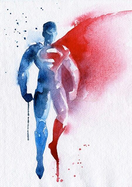 Watercolor Superman Tattoo Idea Superman Tattoos, Superhero Pillow, Bd Art, Arte Dc Comics, Watercolor Paintings Easy, Superhero Comics, Watercolor Painting Techniques, Ms Marvel, Superhero Art