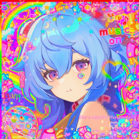 Colorful Pfps, Miku Banner, Genshin Ganyu, Kidcore Anime, Kawaiicore Pfp, Kidcore Pfp, Cutecore Icons, Weirdcore Aesthetic, Kidcore Aesthetic