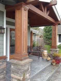 stone columns, post, with built-up skin and recessed panel Porch Column Wraps, Front Porch Pillars, Front Porch Remodel, Front Porch Posts, Porch Pillars, Front Porch Columns, Porch Remodel, Wood Columns, Building A Porch