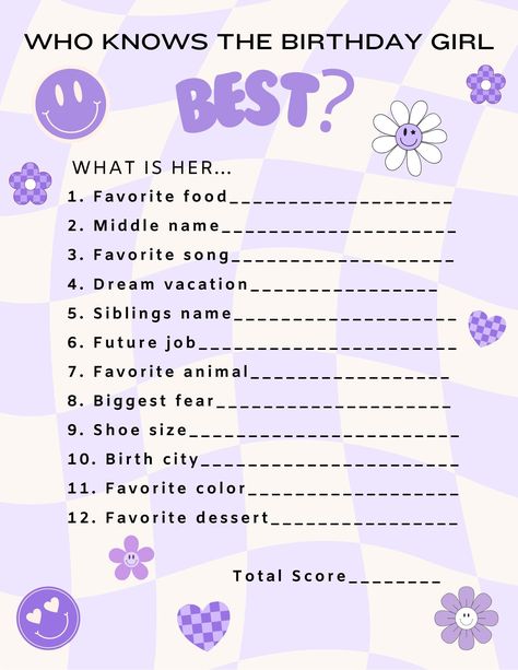 Who Knows the Birthday Girl Best + Would She Rather Bundle Girly Slumber Party Ideas, Birthday Games Who Knows Me Best, 13 Birthday Activities, Birthday Games For Girls Party, 12tg Birthday Party Ideas, 13 Birthday Sleepover, B Day Party Games, Turning 12 Birthday Ideas, Birthday Ideas For 11