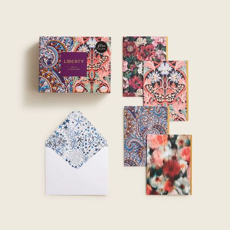 J.Crew: Note Card Set In Liberty® Print For Women Seventeen White, Liberty London, Cards With Envelopes, London Print, Pretty Box, Liberty Print, Office Stationery, Note Card, Color Stripes