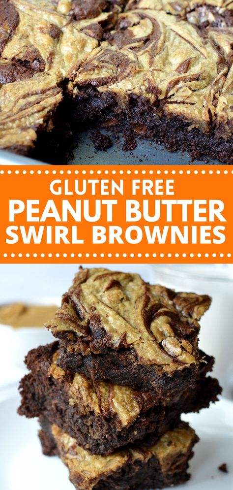 gluten free brownies Brownie Vegan, Gluten Free Brownies Recipe, Peanut Butter Swirl Brownies, Peanut Butter Brownie, Chocolate Peanut Butter Brownies, Gluten Free Bars, Gluten Free Flour Mix, Butter Brownies, Swirl Brownies