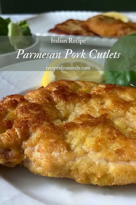 Parmesan Pork Cutlets Recipe - Recipes from Italy Pork Cutlets In Crockpot, Pork Cutlets Recipes Easy, Recipe For Pork Cutlets, Pork Loin Sirloin Cutlets Recipes, Recipes With Pork Cutlets, Recipes For Pork Cutlets, Italian Pork Cutlet Recipes, Ham Cutlets Recipes, Boneless Pork Cutlets Recipes