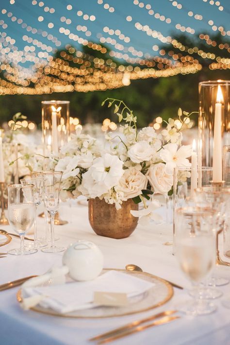 Read More: https://www.stylemepretty.com/vault/image/7088200 Elegant Mexican Wedding, Gold Beach Wedding, Beach Wedding Tables, Hacienda Wedding, Flora Farms, Dream Beach Wedding, Cabo Wedding, Beach Wedding Flowers, Cancun Wedding