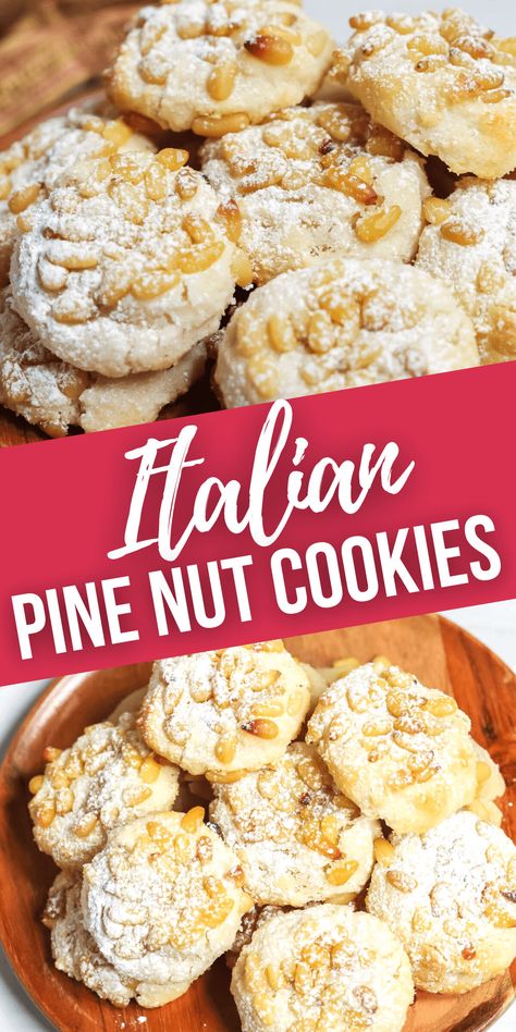 Pine Nut Cookies or Italian Pignoli Cookies are the perfect blend of a satisfactory crunch paired with a chewy inside and have a beautiful nutty flavor. Pinenut Cookies Recipes For, Italian Pine Nut Cookies, Italian Pignoli Cookies, Pignoli Cookies Recipe Italian, Nutmeg Cookies Recipe, Pinole Cookies, Pine Nuts Recipes, Nutty Cookies, Pine Nut Cookies