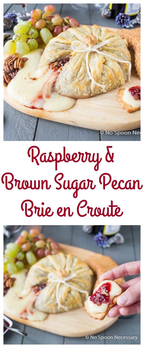 Raspberry & Sugared Pecan Brie en Croute Baked Brie En Croute, Pecan Brie, Brie En Croute, Brie Recipes, Brie Cheese, Baked Brie, Perfect Appetizers, Party Foods, Party Food Appetizers