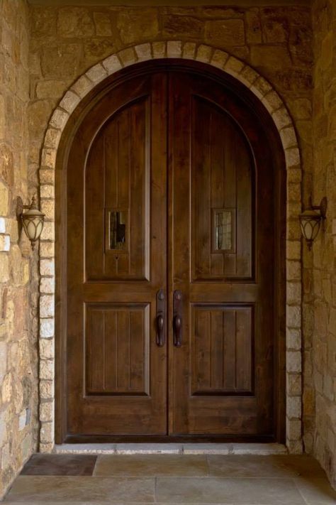 Pearce Street. Knotty Alder Solid Wood Doors. www.clearancedoor.com Arched Wooden Front Door, Double Wooden Gates, Wooden House Doors, Knotty Alder Doors, Arched Front Door, Wooden Door Entrance, Arched Doorways, Main Doors, Arch Door