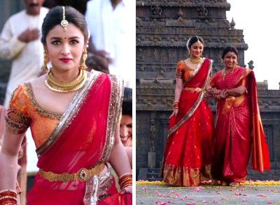 Alia-bhatt-2-sates Kanjeevaram Half Saree, Temple Outfit Indian, South Indian Bridesmaids Outfits, South Indian Bridesmaids, Movie Wedding Dresses, South Indian Wedding Saree, Bollywood Bridal, Indian Bridal Sarees, Bridal Sarees South Indian