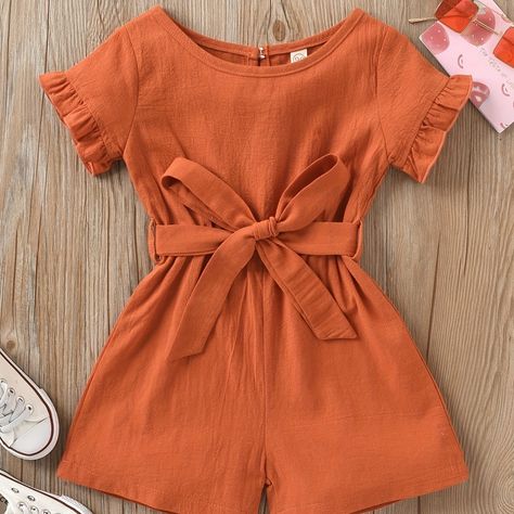 Trendy Baby Girl Clothes, Belted Romper, Summer Outfits Kids, Kids Fashion Dress, Toddler Romper, Cute Rompers, Toddler Clothes, Girls Rompers